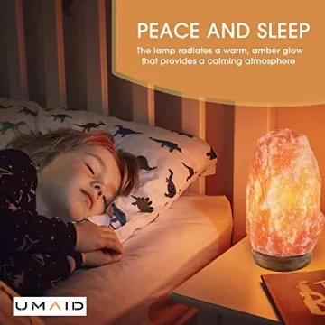UMAID Himalayan Salt Lamp 8-10 inch (7-11 lb) with Dimmable Switch and Night Light Bulb on Handcrafted Wooden Base, Natural Pink Rock Salt Lamp