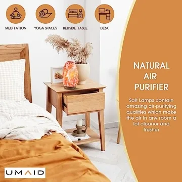 UMAID Himalayan Salt Lamp 8-10 inch (7-11 lb) with Dimmable Switch and Night Light Bulb on Handcrafted Wooden Base, Natural Pink Rock Salt Lamp
