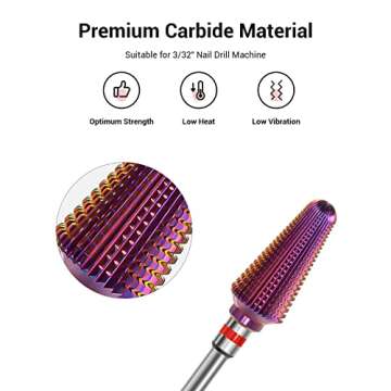MelodySusie Professional Tornado Nail Drill Bits, 3/32'' Carbide Tungsten Multi-function Bits, Suita...