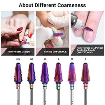 MelodySusie Professional Tornado Nail Drill Bits, 3/32'' Carbide Tungsten Multi-function Bits, Suitable for Manicure Pedicure Cuticle Gel Polishing, Salon Bits, Purple, Series Bit-X, Fine