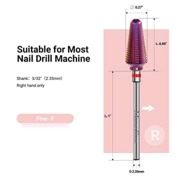 MelodySusie Professional Tornado Nail Drill Bits, 3/32'' Carbide Tungsten Multi-function Bits, Suitable for Manicure Pedicure Cuticle Gel Polishing, Salon Bits, Purple, Series Bit-X, Fine