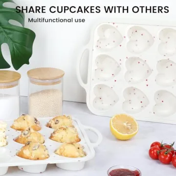 Vinino Silicone Heart Shaped Muffin Pan, 2 Pack