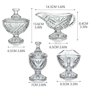 Crystal Cream and Sugar Set Glass Creamer Server Sugar Bowl with Lid Coffee Server Set Mother's Day Gifts for Women Mum Table Decortion for Home Wedding Party