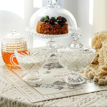 Crystal Cream and Sugar Set Glass Creamer Server Sugar Bowl with Lid Coffee Server Set Mother's Day Gifts for Women Mum Table Decortion for Home Wedding Party