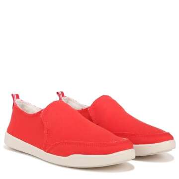 Vionic Women's Malibu Slip-ons Sneakers, Red Canvas, 10