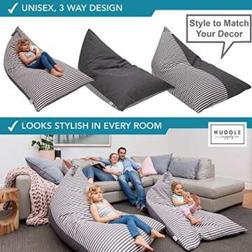 HUDDLE Original Stuffed Animal Bean Bag Storage Extra Large Designer Beanbag Chairs for Kids Teens & Adults | Instant Clutter Clear for Stylish Moms - Stuffed Animal Storage Bean Bag Chair Grey Stripe