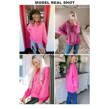 Chic AlvaQ Women's Oversized Henley Sweatshirt for 2024