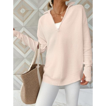Stylish ANRABESS Women's Long Sleeve Quarter Zip Pullover - Versatile Casual Knit Sweater