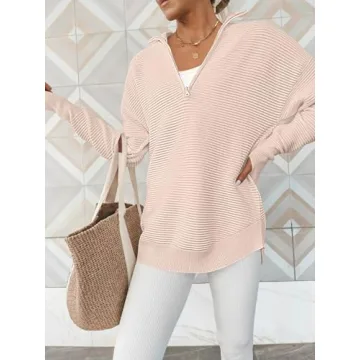 Stylish ANRABESS Women's Quarter Zip Pullover Sweater
