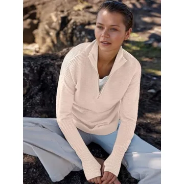 Stylish ANRABESS Women's Quarter Zip Pullover Sweater