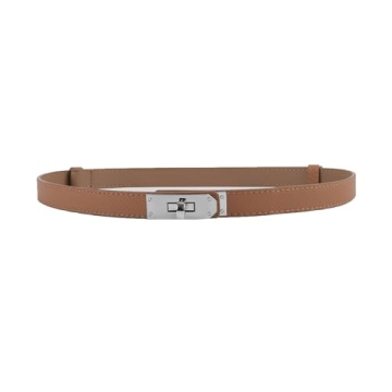 FENLDY Adjustable Thin Belts - Elegant Women's Skinny Belts for Dresses or Jeans (Caramel/Silver)