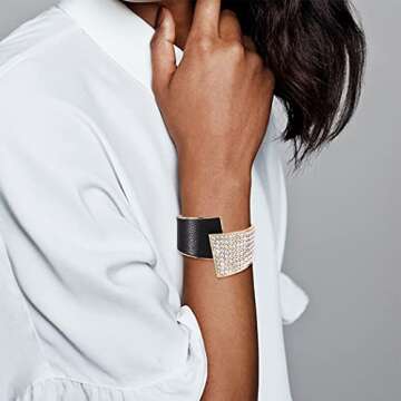 ELABEST Stylish Rhinestone Bracelet Black Cuff Bracelets Stretch Bracelets Sparkly Hand Chain Weddin...