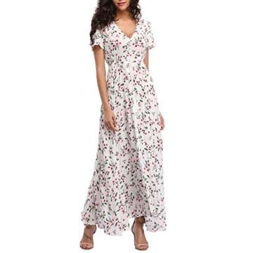 VintageClothing Women's Floral Maxi Dresses Boho Button Up Split Summer Casual Long Dress Beach Part...