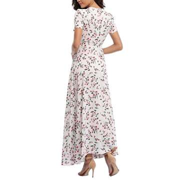 VintageClothing Women's Floral Maxi Dresses Boho Button Up Split Summer Casual Long Dress Beach Party Dress, White&Floral, S