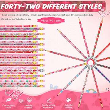 36 Pieces Valentine Pencils for Kids Class Valentine Day Pencils Colorful Wood Pencils Cartoon Valentine Pencils for Kids School Party Valentine's Day Home Supplies, Assorted Love Heart Patterns