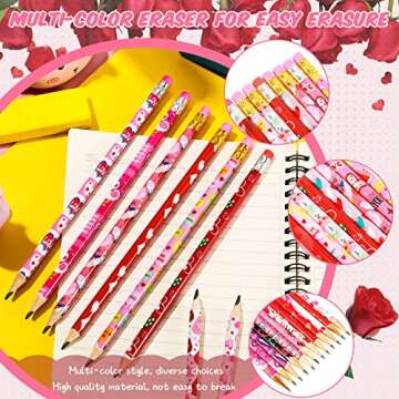 36 Pieces Valentine Pencils for Kids Class Valentine Day Pencils Colorful Wood Pencils Cartoon Valentine Pencils for Kids School Party Valentine's Day Home Supplies, Assorted Love Heart Patterns