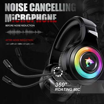 Gaming Headset Xbox One Headset with Stereo Surround Sound, Mic & LED Light Noise Cancelling Over Ear Compatible with PC, PS4,PS5, Xbox One,Mac