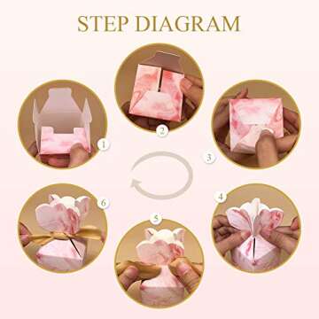 BAUMA AUTO 50Pcs Wedding Favor Boxes Navy Pink With Ribbons