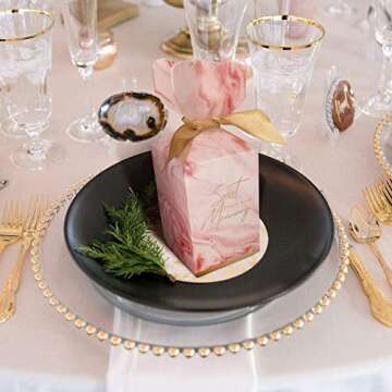 BAUMA AUTO 50Pcs Wedding Favor Boxes Navy Pink With Ribbons