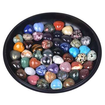 Assorted Gemstone Mini 20mm Puffy Heart Healing Crystal Pocket Stone Rock Collection Box (Pack of 24)