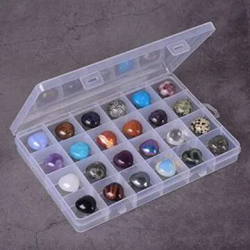 Assorted Gemstone Mini 20mm Puffy Heart Healing Crystal Pocket Stone Rock Collection Box (Pack of 24)