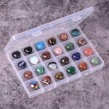 Assorted Gemstone Mini 20mm Puffy Heart Healing Crystal Pocket Stone Rock Collection Box (Pack of 24)