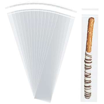 Morepack Self Sealing Cellophane Bags,2x10 Inches 100 Pcs Clear Pretzel Rod Bags, Resealable Bag for Packaging ICY Candy Popsicle