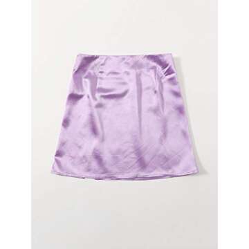 WDIRARA Women's Satin Split Front High Waist Solid Casual Mini Skirt Lilac Purple XL