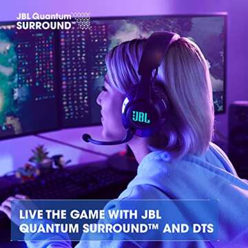 JBL Quantum 610 Wireless - Wireless Over-Ear Gaming Headset, QuantumSURROUND, 2.4GHz Wireless, 40 Hours of Wireless Battery Life, Game-Chat dial, flip-up Boom Microphone (Black)