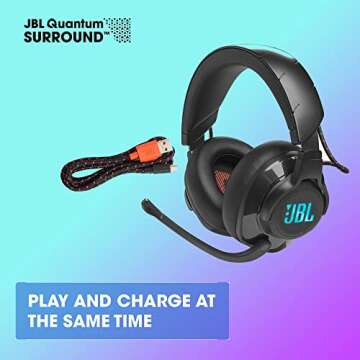 JBL Quantum 610 Wireless - Wireless Over-Ear Gaming Headset, QuantumSURROUND, 2.4GHz Wireless, 40 Hours of Wireless Battery Life, Game-Chat dial, flip-up Boom Microphone (Black)