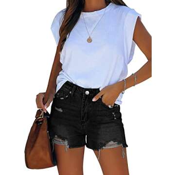 onlypuff Black Denim Shorts for Women Summer Jean Shorts High Waisted Denim Shorts Distressed Ripped...