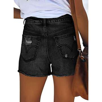 onlypuff Black Denim Shorts for Women Summer Jean Shorts High Waisted Denim Shorts Distressed Ripped Jean Shorts Mid Rise M