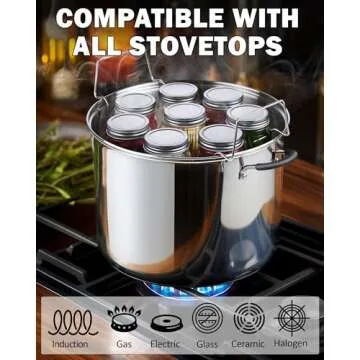 Cook N Home Water Bath Canner with Jar Rack & Glass Lid, Professional Stainless Steel Canning Pot 20 Quart, with Stay-Cool Handles, Multiuse Pot, Induction Capable