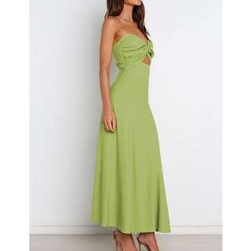 Fiemaoves Sexy Twist Front Strapless Sweetheart Neckline Midi Dresses for Women Smocked Cutout Tube ...