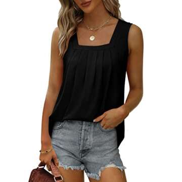 Saloogoe Sleeveless Tops for Women 2025 Trendy Square Neck Tank Tops Summer Outfits Date Beach Vacation Clothes Fashion Black XL