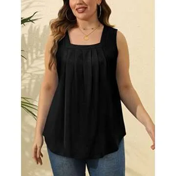 Saloogoe Sleeveless Tops for Women 2025 Trendy Square Neck Tank Tops Summer Outfits Date Beach Vacation Clothes Fashion Black XL