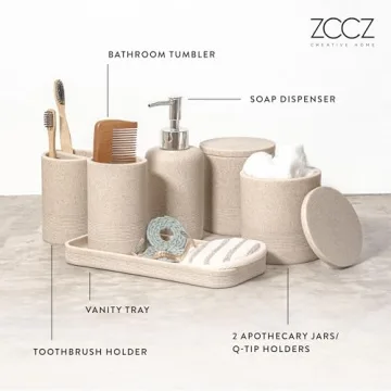 ZCCZ Beige Bathroom Accessory Set – 6 Piece Elegant Organizer