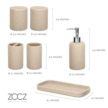 ZCCZ Beige Bathroom Accessory Set – 6 Piece Elegant Organizer