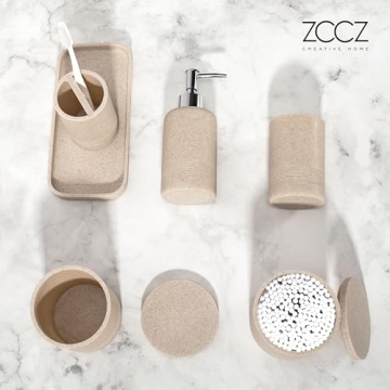 ZCCZ Beige Bathroom Accessory Set – 6 Piece Elegant Organizer