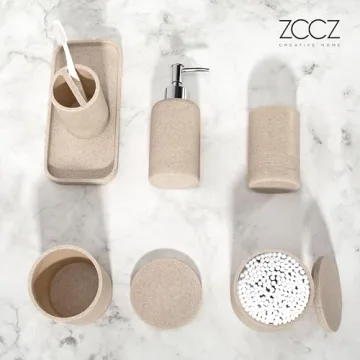 ZCCZ Beige Bathroom Accessory Set – 6 Piece Elegant Organizer