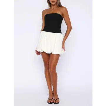 Stylish BAIGRAM Strapless Summer Mini Dress - Trendy Fashion