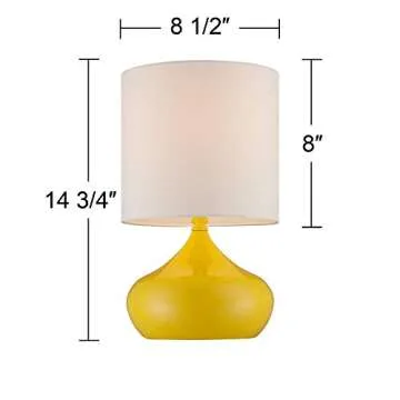 360 Lighting Mid Century Modern Contemporary Mini Accent Lamps 14 3/4" High Set of 2 Canary Yellow Droplet Metal White Drum Shade Decor for Kids Room Bedroom Bedside House Nightstand Home