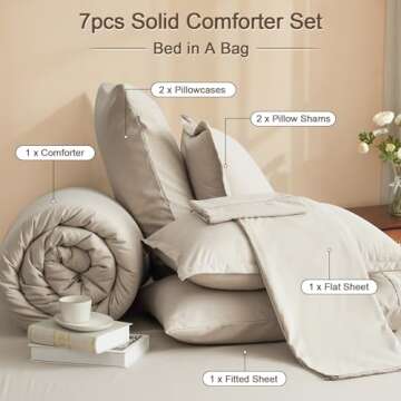 PHF 7 Pieces King Comforter Set, Lightweight Bed in A Bag & 18" Sheet Set for All Season, Ultra Soft Cozy Bedding with Comforter, Sheets, Pillowcases & Shams, Taupe