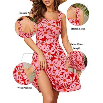 HUHOT Sundresses Summer Casual Beach Dresses for Women 2024 Vacation Sexy Boho Graduation Easter Vacation Dress for Teens Spring Wedding Guest Mini Women's Elegant Casual Cute Spring Dresses