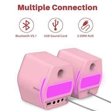 Edifier G2000 32W PC Computer Speakers for Gaming Desktop PC Laptop Mac Computer Woofer Speakers Bluetooth USB 3.5mm AUX Inputs RGB Lights Multimedia Speakers Pink