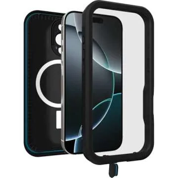 OtterBox iPhone 16 Pro (Only) FRĒ Series Waterproof Case with MagSafe (Designed by LifeProof) - Black, Waterproof, 60% Recycled Plastic, Sleek and Stylish