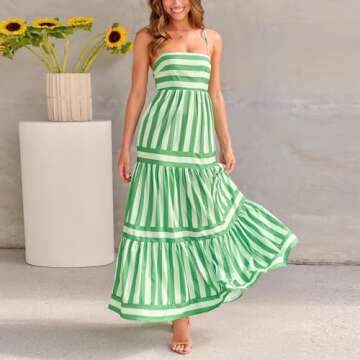 NUFIWI Women Summer Striped Maxi Dress with Adjustable Straps and Cutout Design