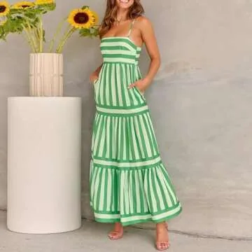 NUFIWI Women Summer Maxi Dress Spaghetti Strap Cutout