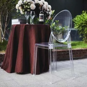 Efavormart Pack of 12 | Clear Transparent Banquet Ghost Chair Armless Stacking Accent Chair with Oval Back Acrylic, Invisible Plastic Construction, Unique Style