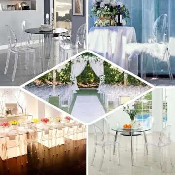Efavormart Pack of 12 | Clear Transparent Banquet Ghost Chair Armless Stacking Accent Chair with Oval Back Acrylic, Invisible Plastic Construction, Unique Style